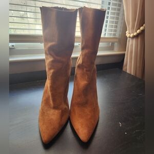 Forever 21 Tan Suede Pointed-Toe Mid-Calf Boots